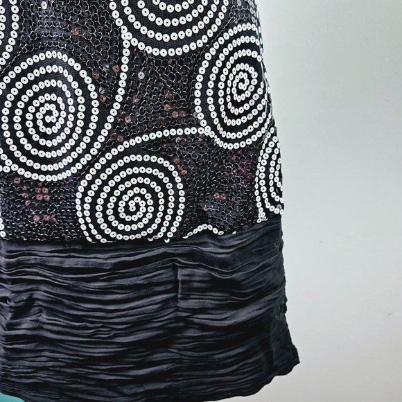 Vintage Cache Black White Sequin Satin Mini Halter Party Dress, Sz 6 - Picture 7 of 12